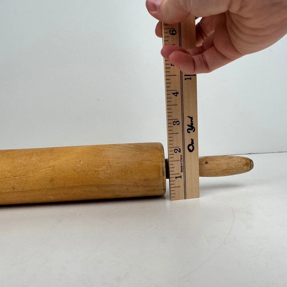 Vtg Wooden Rolling Pin w Handles tan cook baking Rustic Cottagecore grannycore